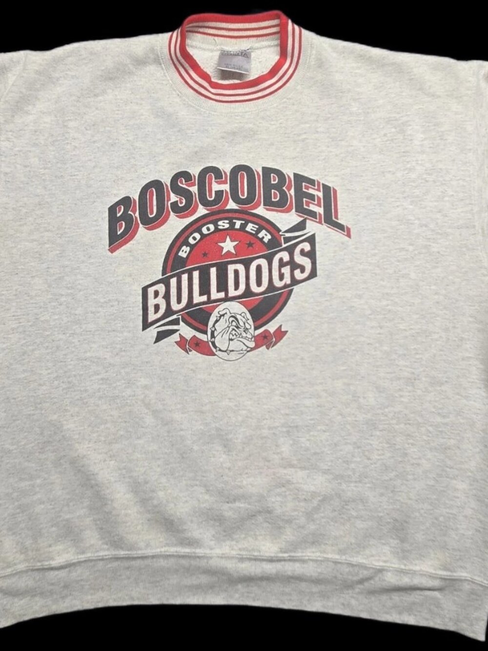 VTG Oneita Boscobel Bulldogs Booster Sweatshirt Gray Red XL 80s–90s USA Made